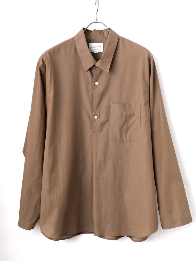 STILL BY HAND -  Cupro Mixed Pullover Shirt - Khaki Brown