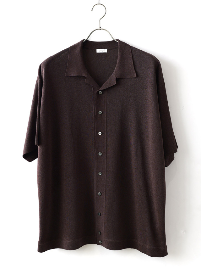 crepuscule -  Washi Open Collar S/S Shirt - Brown