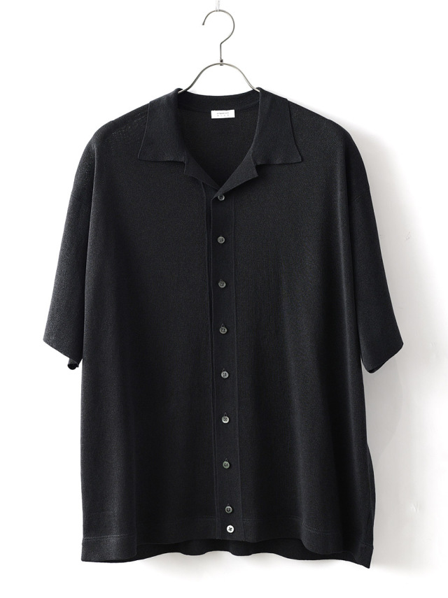 crepuscule -  Washi Open Collar S/S Shirt - Black
