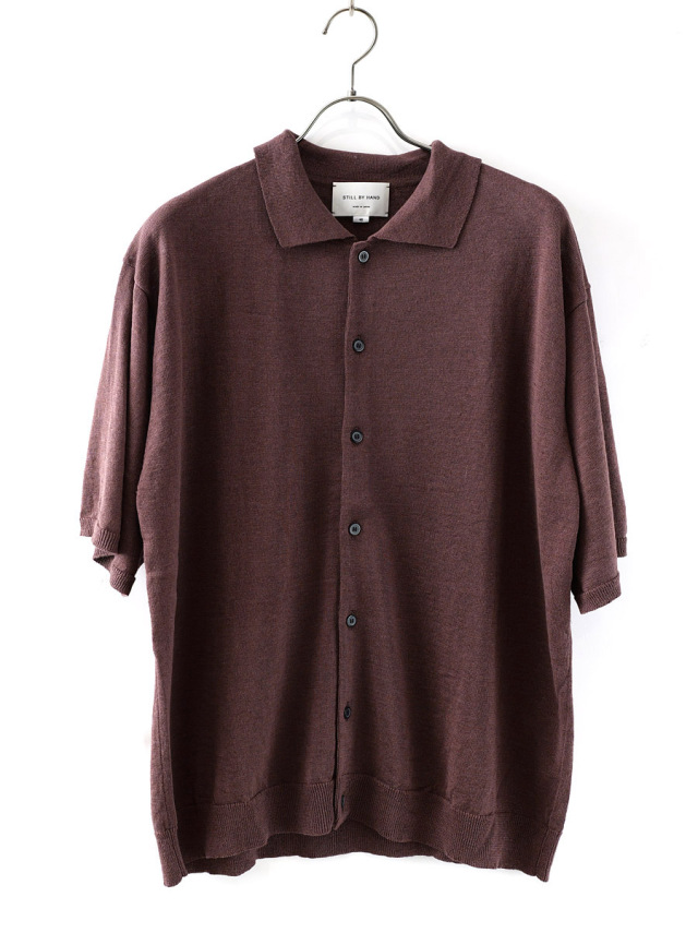 STILL BY HAND - Linen/Cotton Half Sleeve Knit Cardigan - Bordeaux