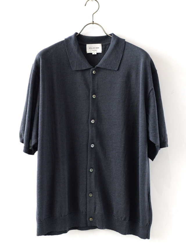 STILL BY HAND - Linen/Cotton Half Sleeve Knit Cardigan - Blue Gray