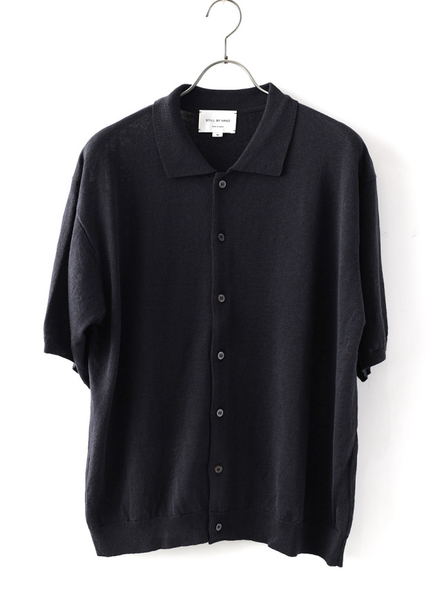 STILL BY HAND - Linen/Cotton Half Sleeve Knit Cardigan - Ink Black