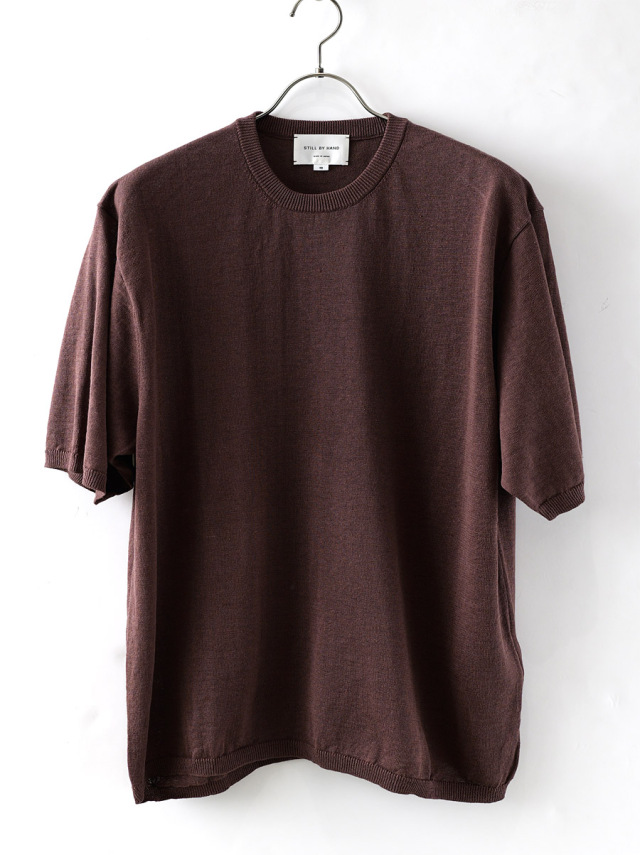 STILL BY HAND - Linen/Cotton Knit T-Shirt - Bordeaux