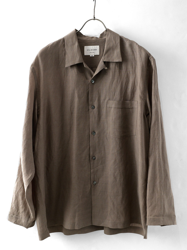 STILL BY HAND - Ramie Mixed Open Collar Shirt - Mocha Beige