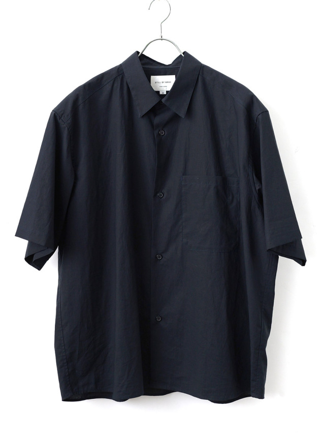 STILL BY HAND - Half Sleeve Cotton Shirt - Navy