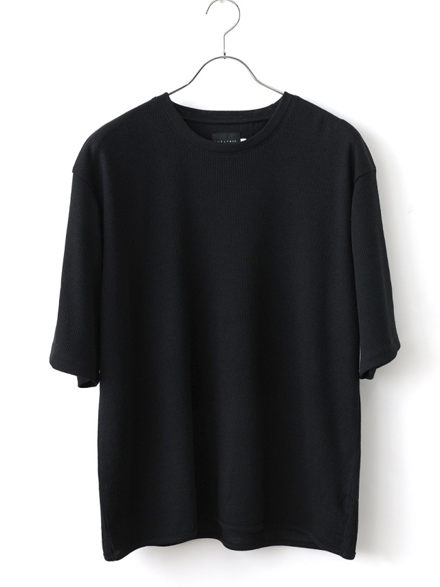 CURLY BLACK - PRIME WOOL WAFFLE TEE - Black