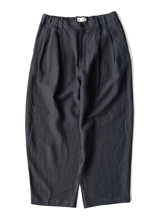 STILL BY HAND - Linen 2tuck Wide Pants - Blue Charcoal