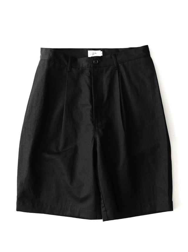 STILL BY HAND - Linen Mixed Wide Shorts -Black