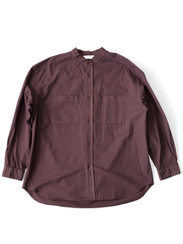 STILL BY HAND - Garment-dye Band Collar Shirt - Reddish Brown