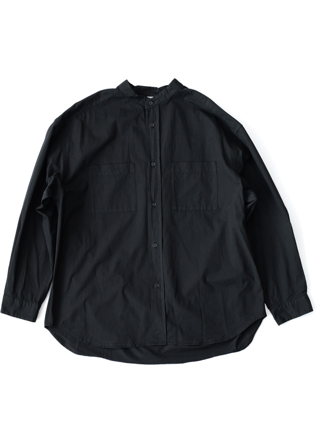 STILL BY HAND - Garment-dye Band Collar Shirt - Ink Black
