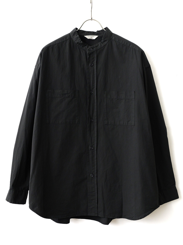 STILL BY HAND - Garment-dye Band Collar Shirt - Ink Black