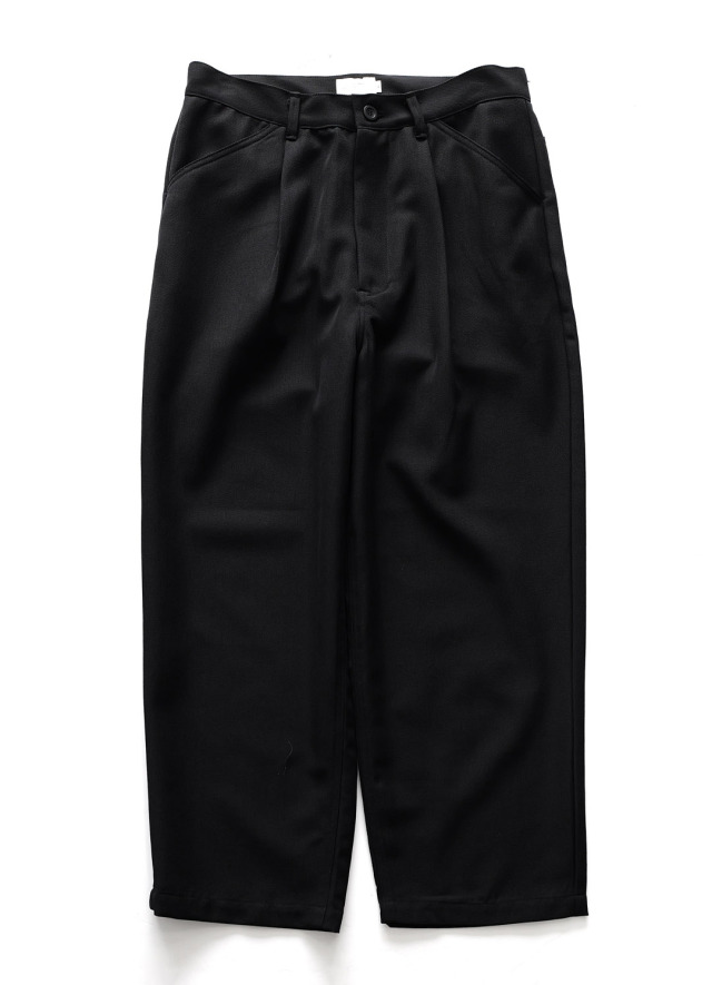 STILL BY HAND - Wool Serge Wide Straight Pants - Black