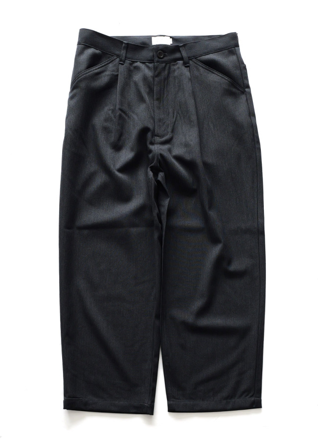 STILL BY HAND - Wool Serge Wide Straight Pants - Charcoal