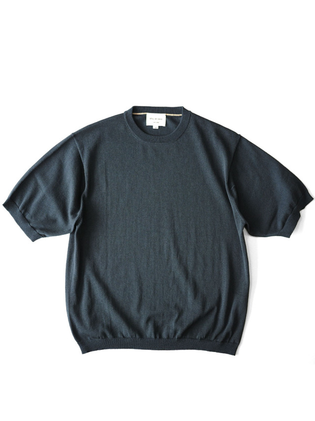 STILL BY HAND - Half sleeve knit t-shirt - Teal Blue