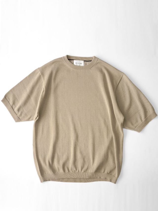 STILL BY HAND - Half sleeve knit t-shirt - Khaki Beige