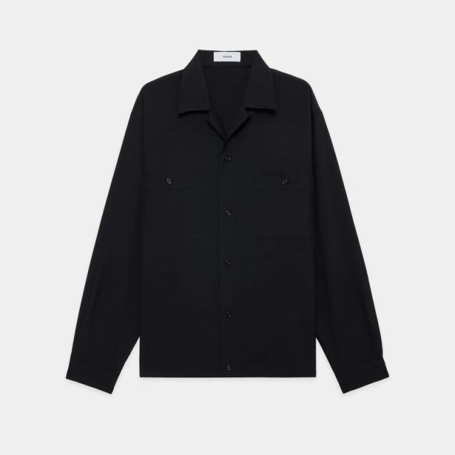 marka 2/72 Wool Tropical Washer Double Pocket Open Collar Shirt