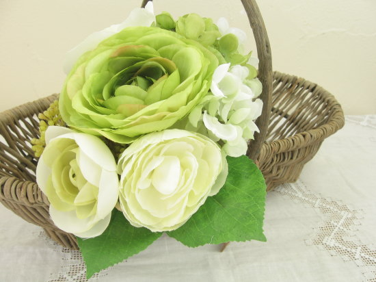 イミテーションフラワー・ハイドランジアローズブーケクリームグリーン
