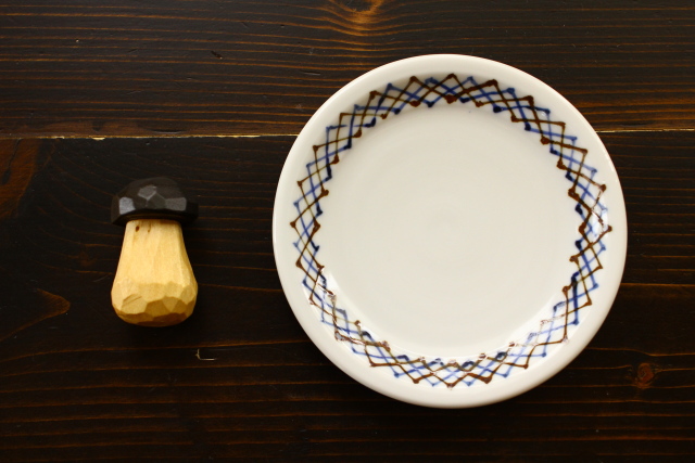 九谷青窯 呉須鉄格子５寸皿