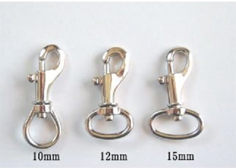 ミニ鉄砲ナスカン　キーホルダーパーツ金具 N14400 10ミリ、12ミリ、15ミリ、サイズ、メッキカラーはシルバーとなります。