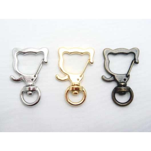 キーホルダー用 ネコの顔 猫の顔 アミナスカン 全長34ミリ、メッキカラーはシルバー、ゴールド、アンティークとなります。