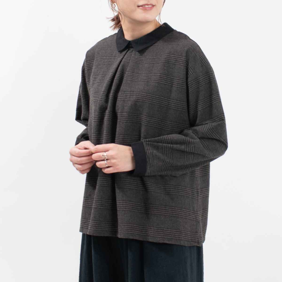 blue willow グレンチェックチビ衿ブラウス