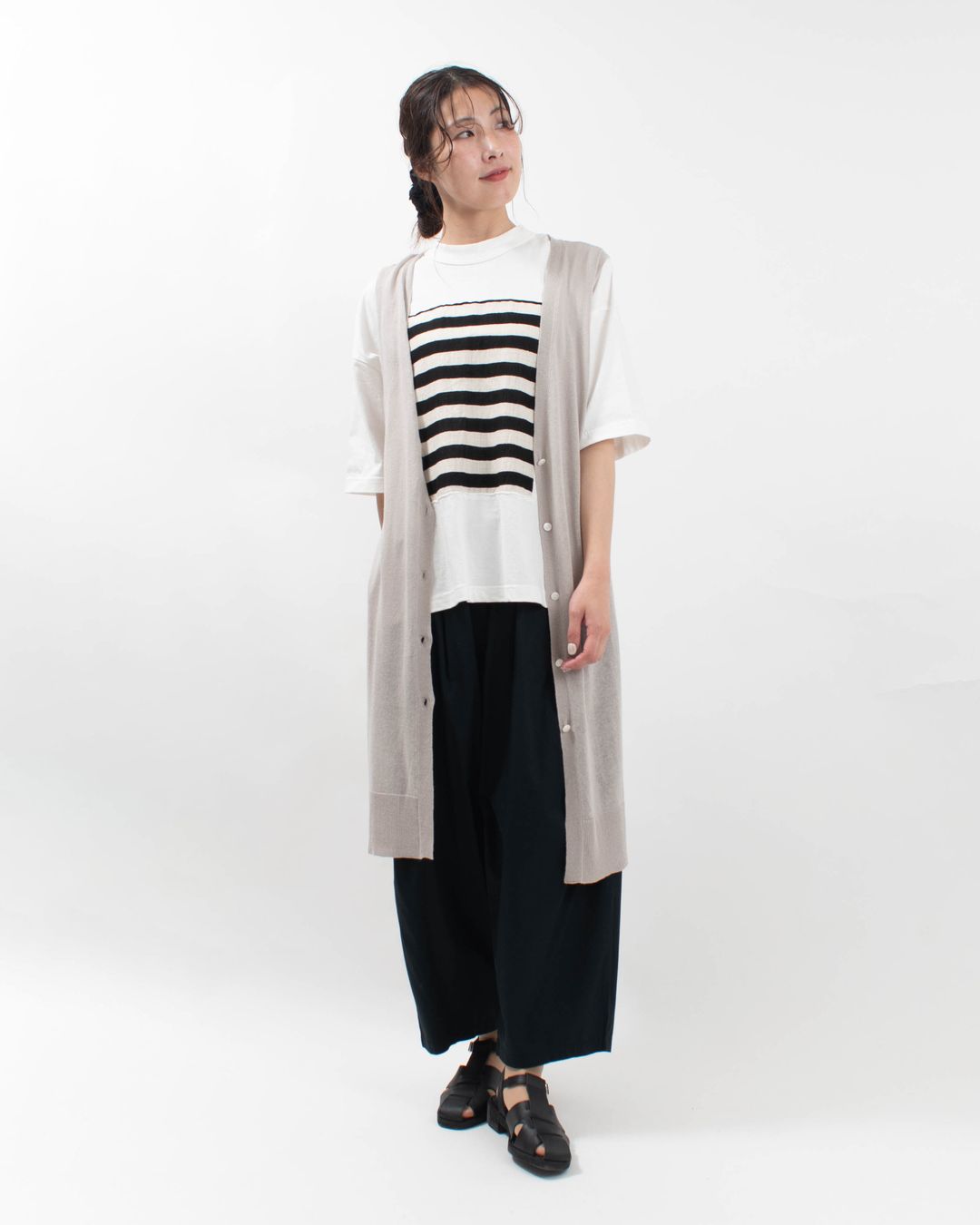 blue willow コットンリネンニットロングベスト｜ナチュラル