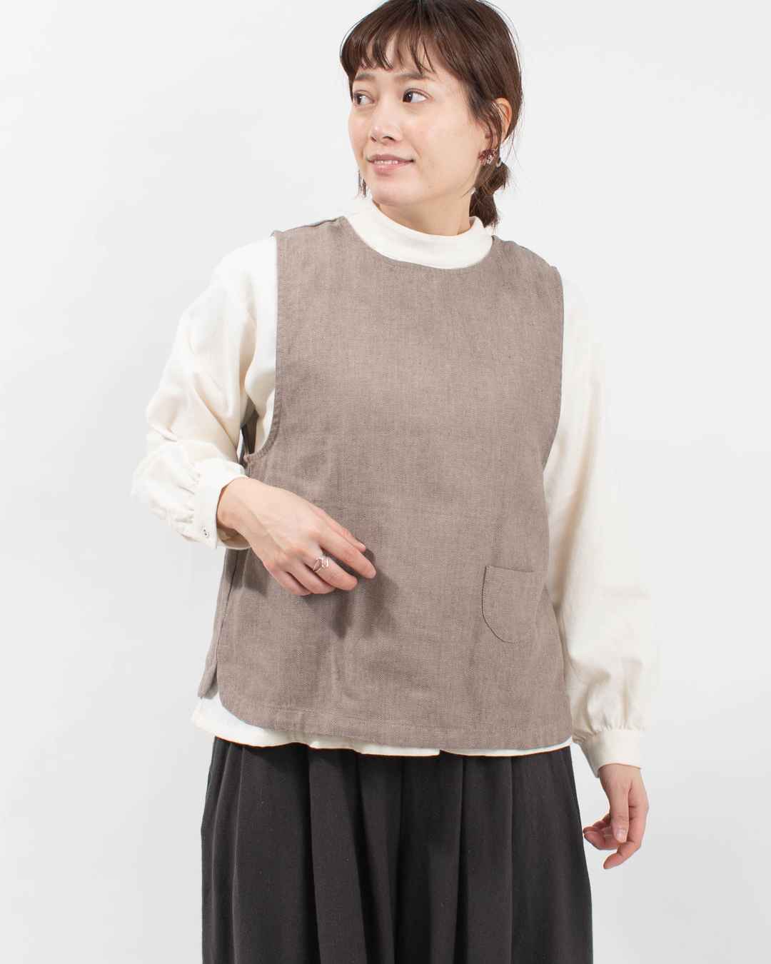 01EWS16613 blue willow コットンリネンヘリンボンベスト