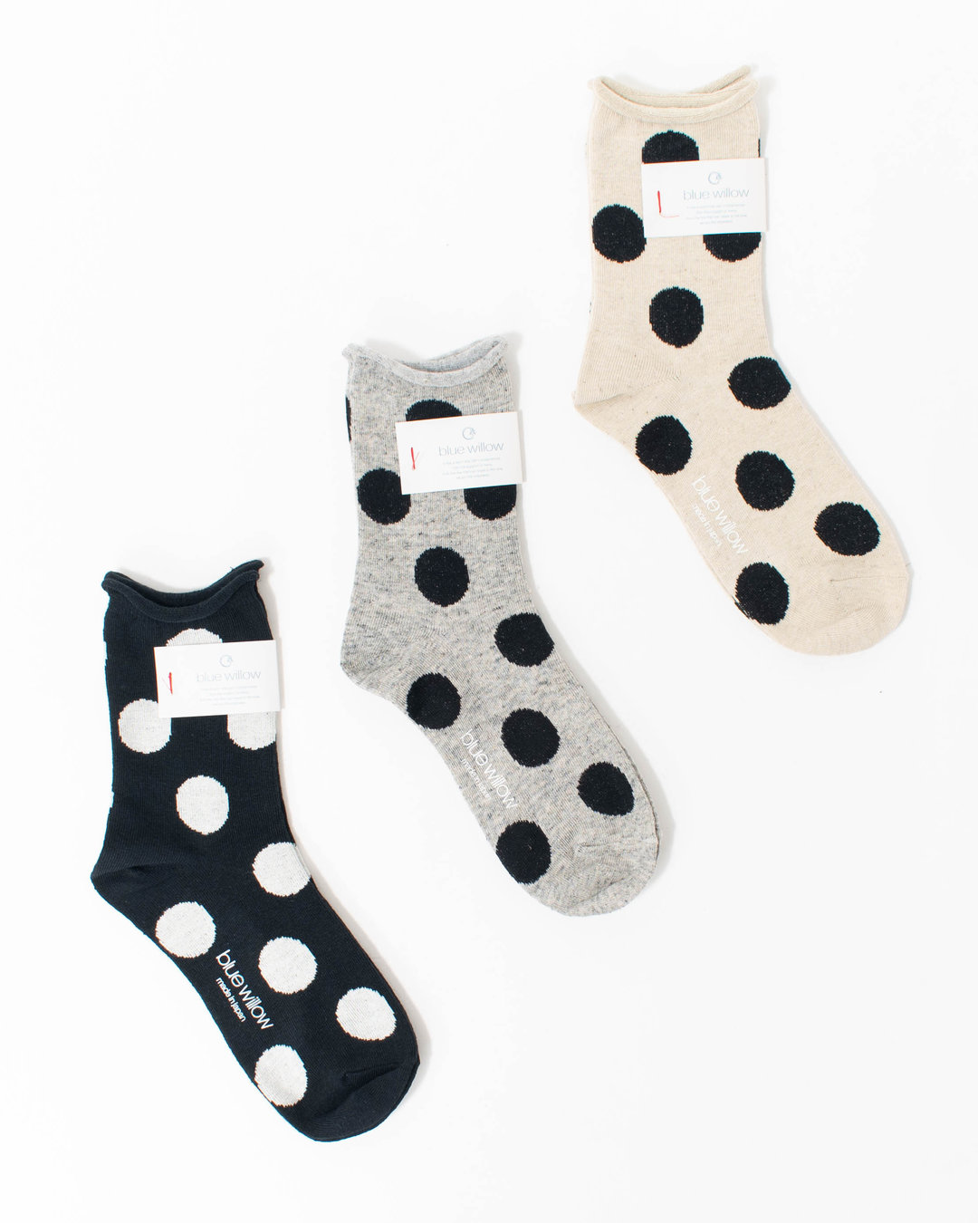 01FSP49070 blue willow コットンリネンドットソックス