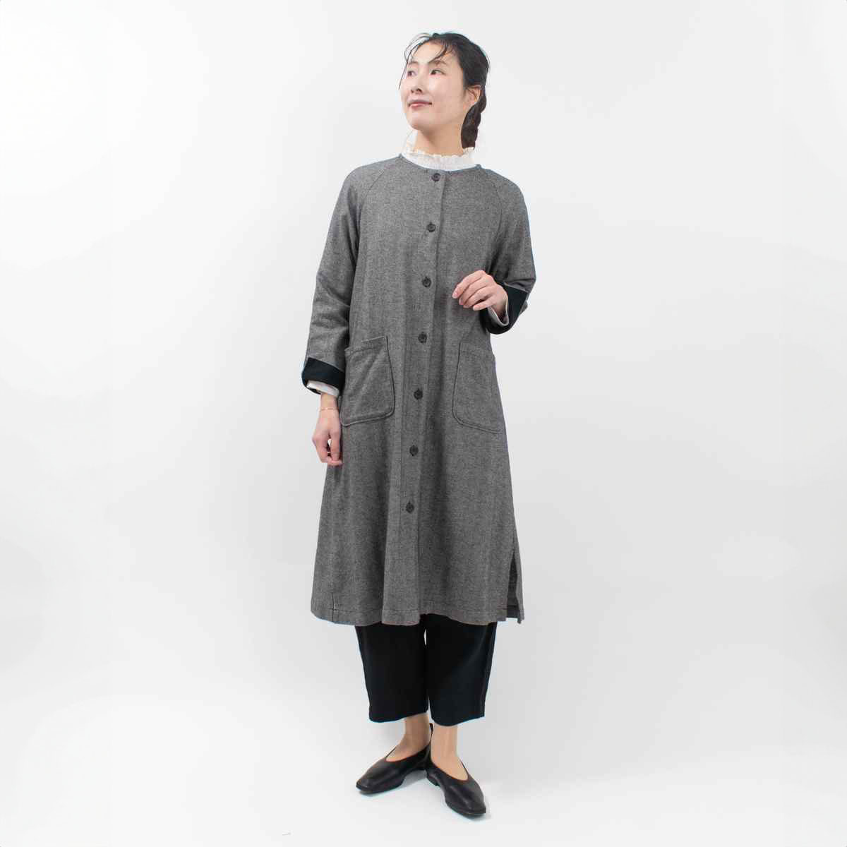 09CWS18954  blue willow コットン太番手ヘリンボン起毛ラグランスリーブコート