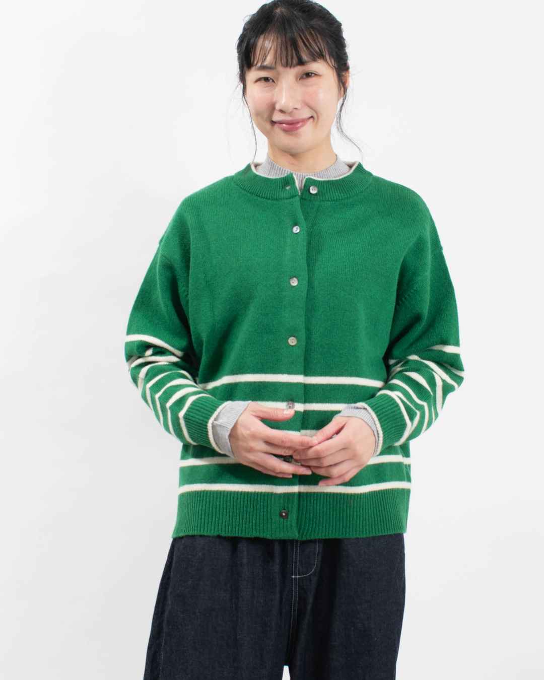 YARRA ラムウール配色ニットカーディガン｜ナチュラルファッション