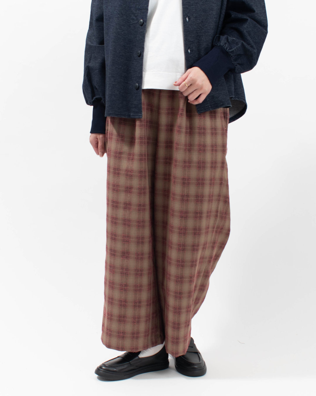 1645-218 YARRA オンブレチェックワイドパンツ