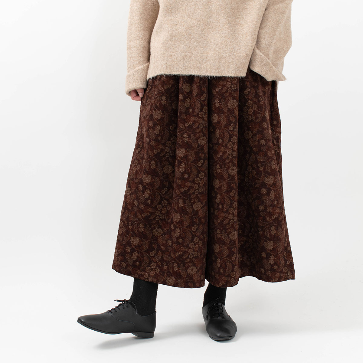 Ichi コール天 花柄ワイドパンツ ナチュラルファッション ナチュラル服の通販