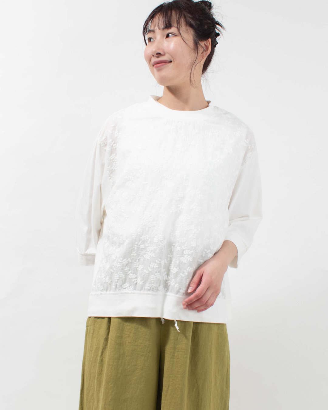 4211750  sloe 布帛レース柄切り替え裾スピンドルT
