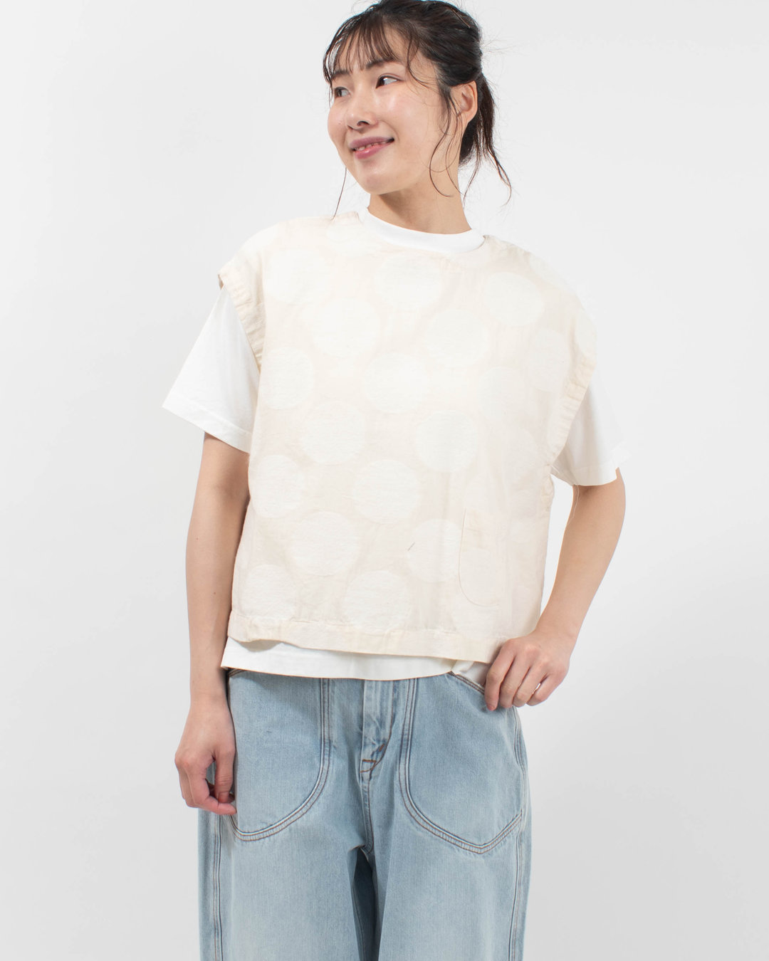 4401910-1  sloe 綿麻大ドットJQドロップショルダー前後2WAYベスト