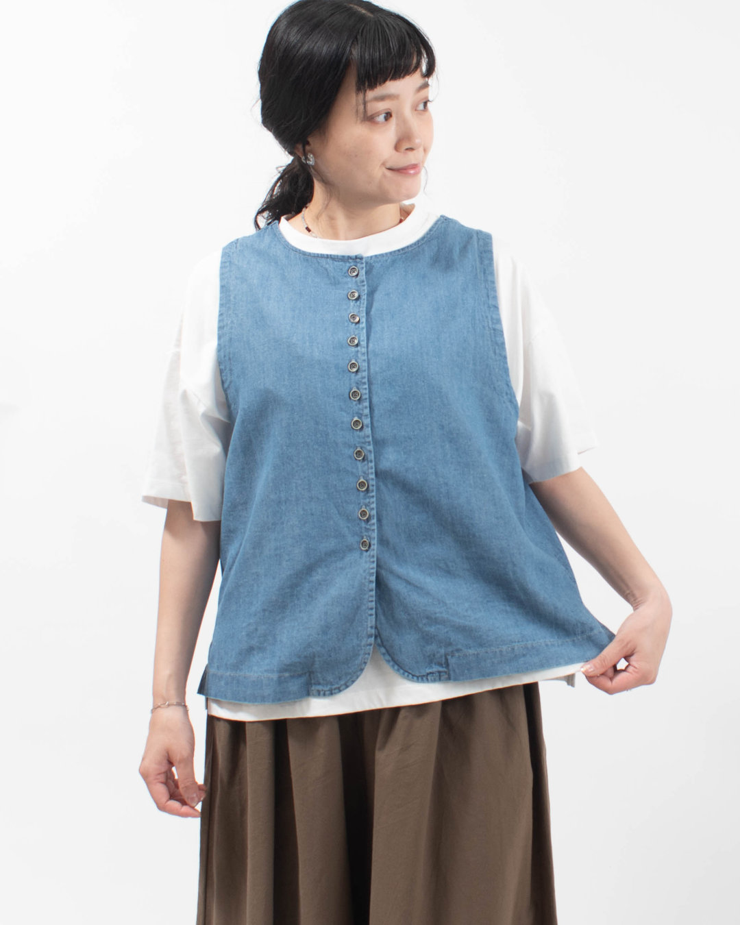 4401911 sloe 綿麻ボタンいっぱい2WAYデニムベスト