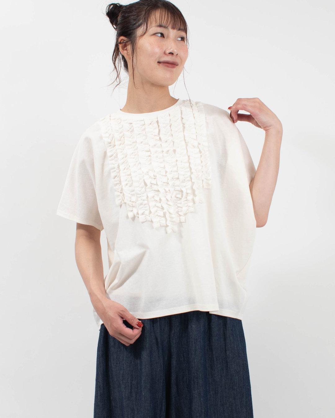 4601-7230 ista-ire リネンブレンドスムース フリルコクーンTEE