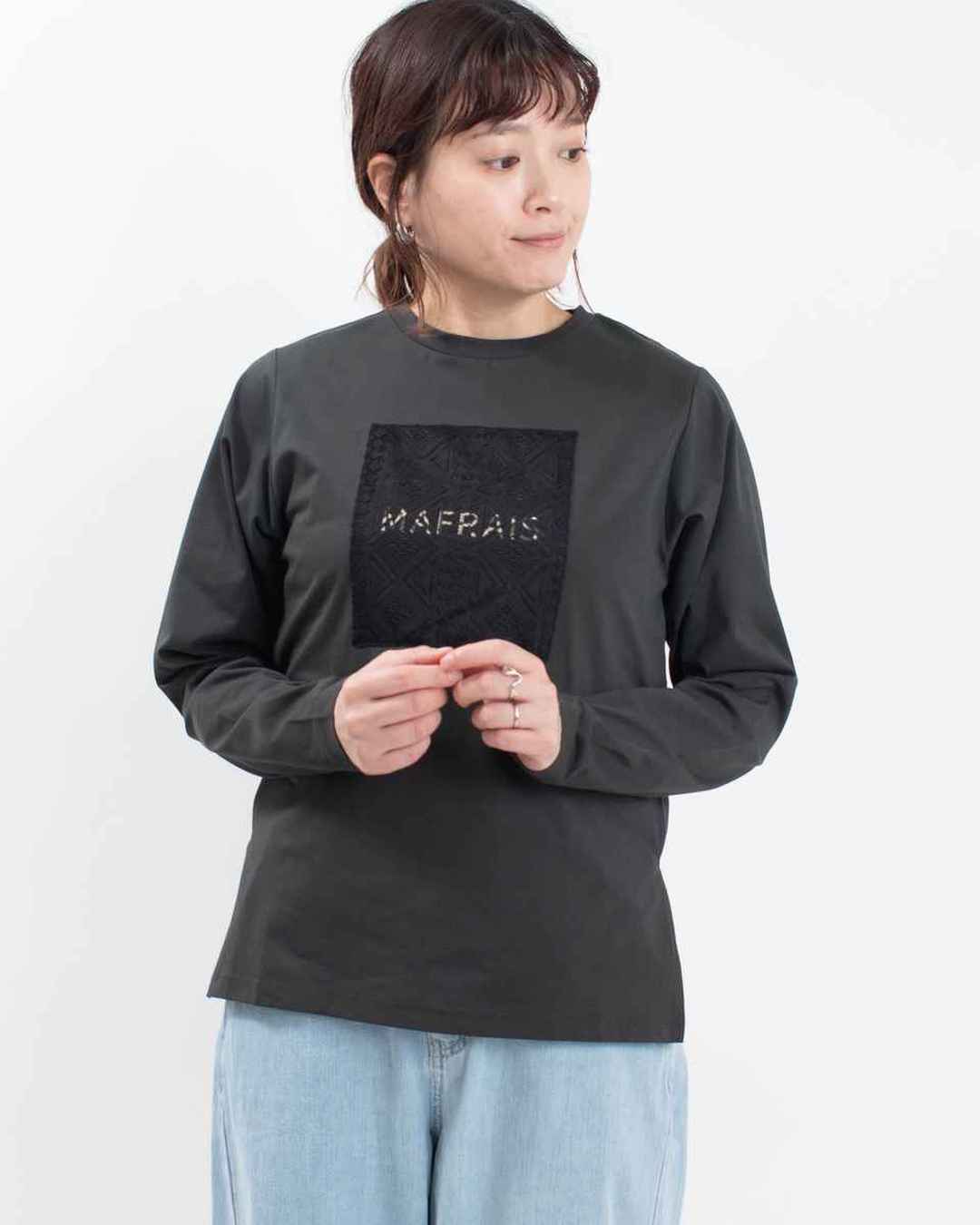 5142502  MAFRAIS シルケット天竺 接触冷感レースパッチロゴTシャツ