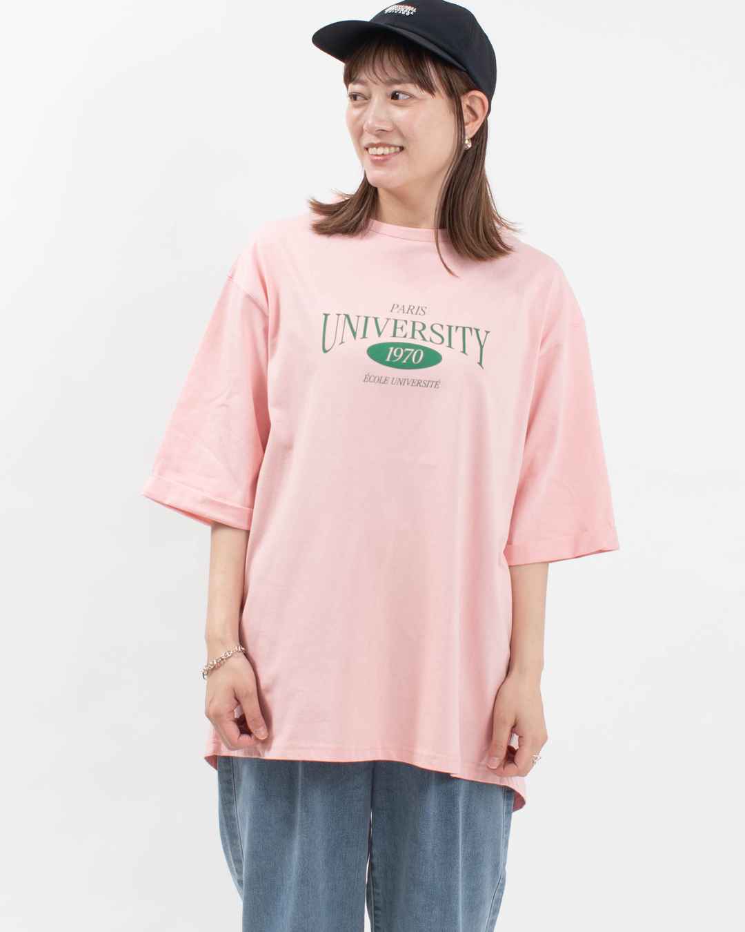 le colis コットン ロゴプリント 刺繍 バックスリット チュニック Tシャツ