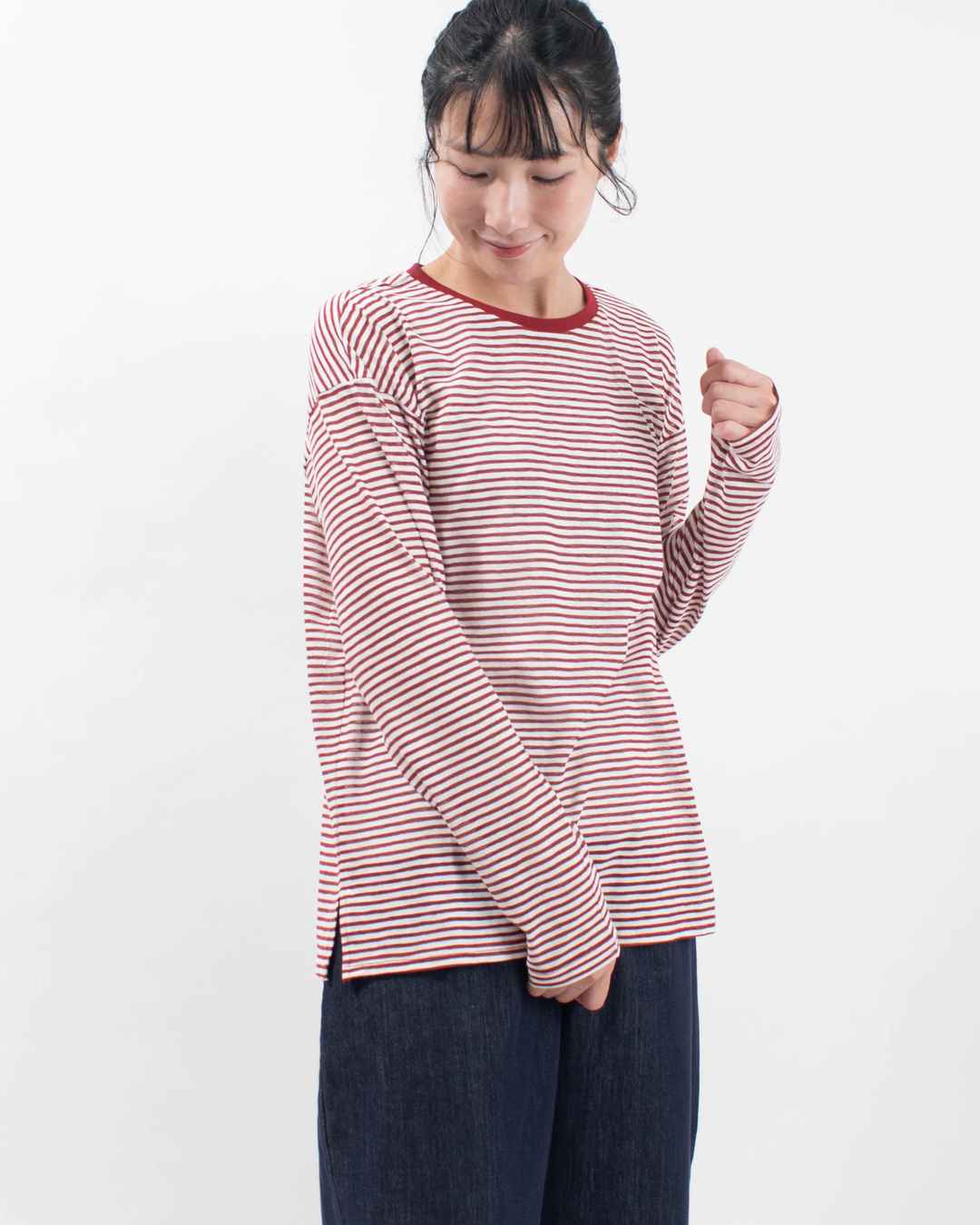 nuance of F シアーボーダー 長袖 Tシャツ ロンT｜ナチュラル