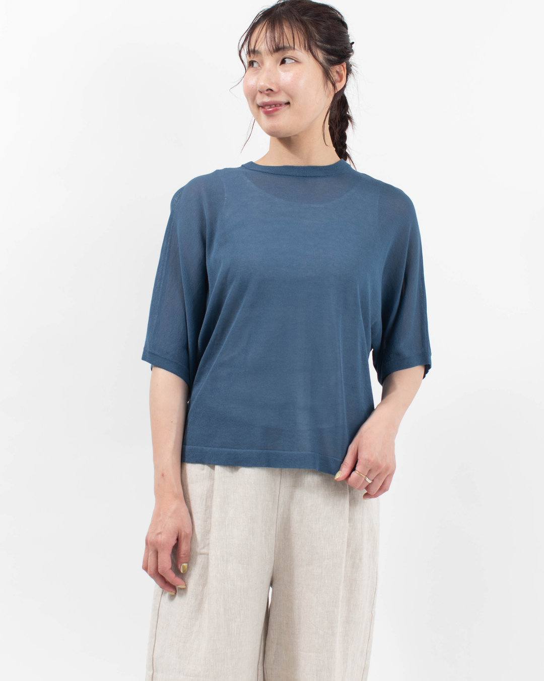 621116 mao made ヘルシーヤーン ハーフスリーブニットTEE