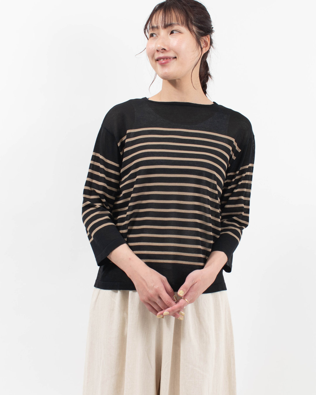 621117 mao made ヘルシーヤーン ボーダープルオーバー
