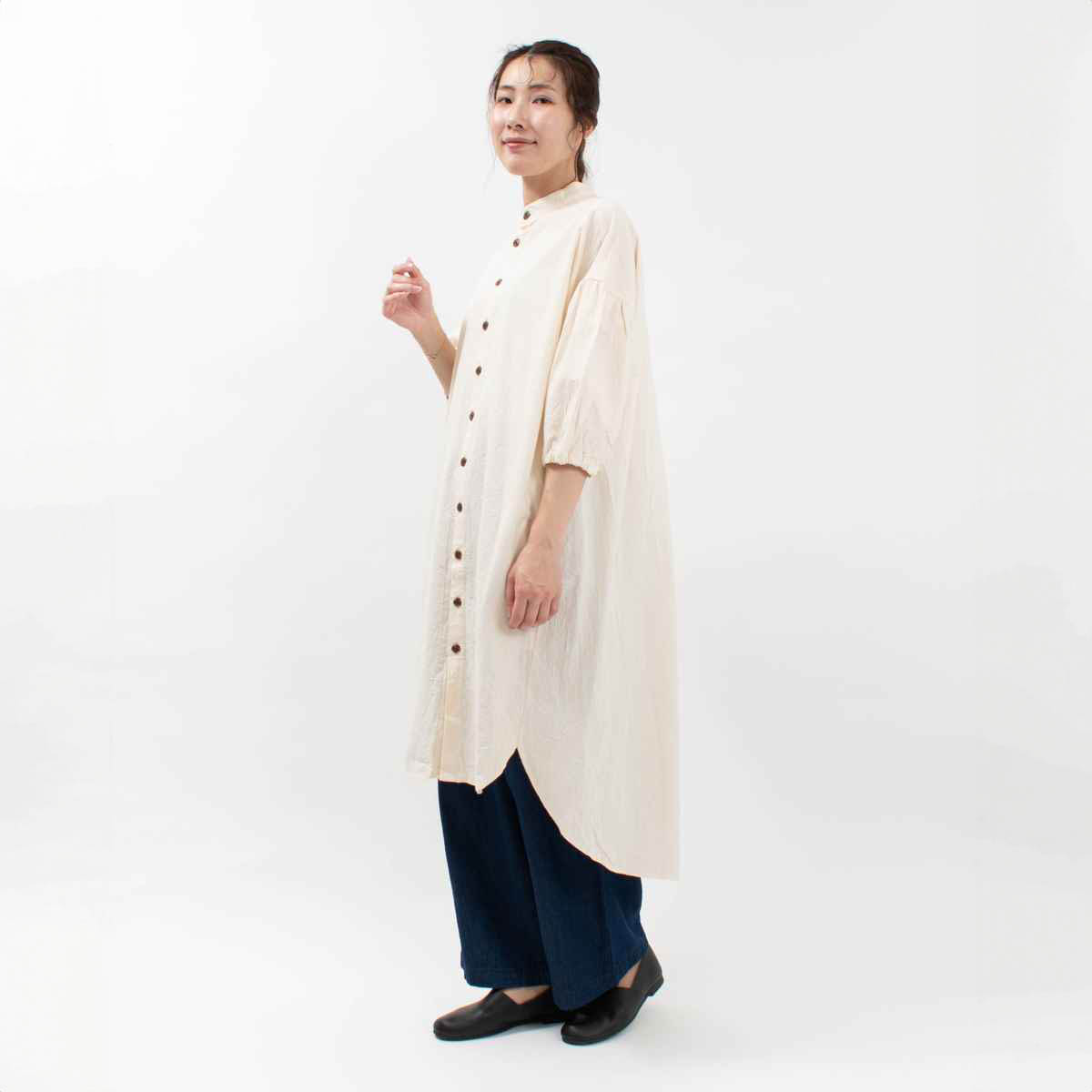 NARU 20sシーチングハンドワッシャー パフスリーブロングシャツ