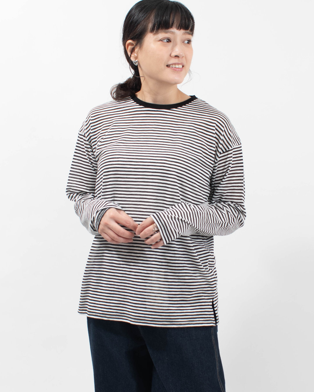 6645004 nuance of F シアーボーダー 長袖Tシャツ