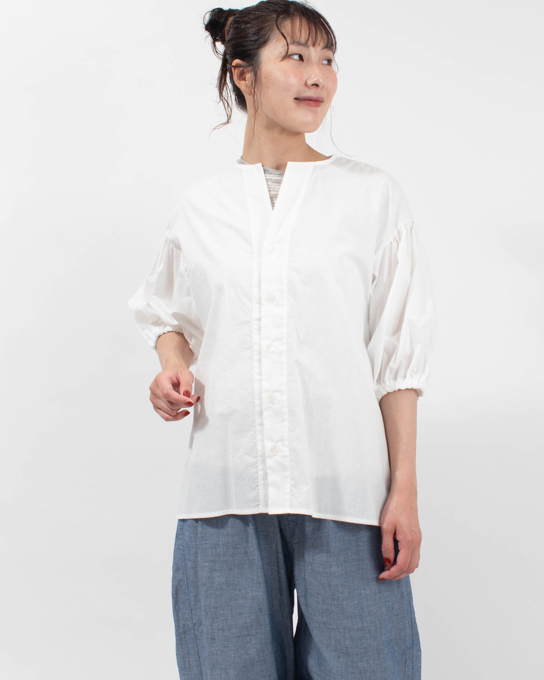 671916 NARU クリアワッシャーローン ロングシャツ