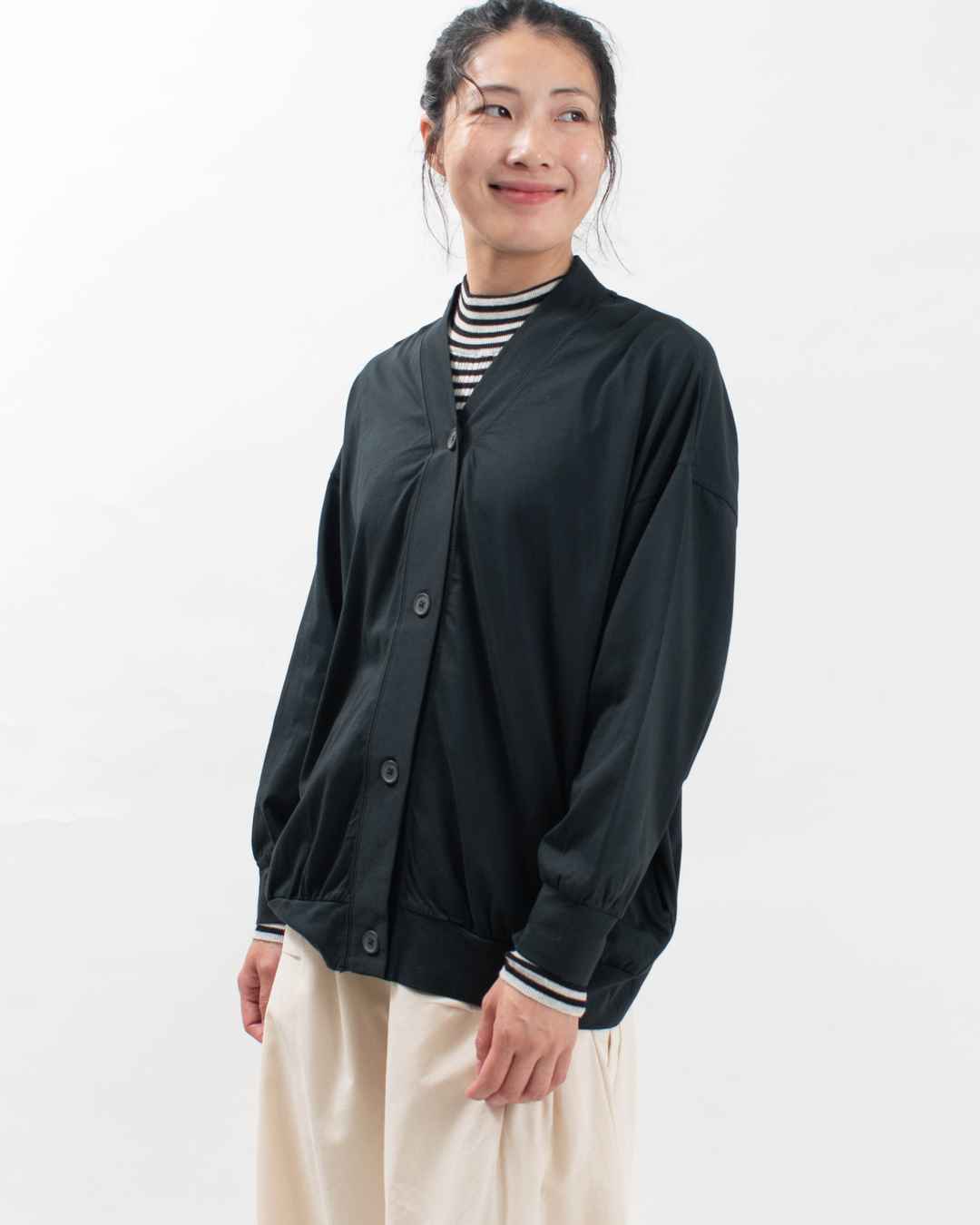 758-304 Bliss bunch オーガニックスプライ天竺 オーバーサイズVネックカーディガン