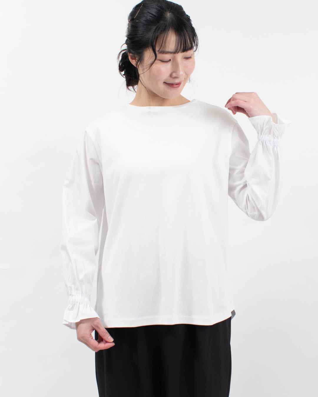 761-235 Bliss bunch 布帛×カットソー切替キャンディースリーブプルオーバー