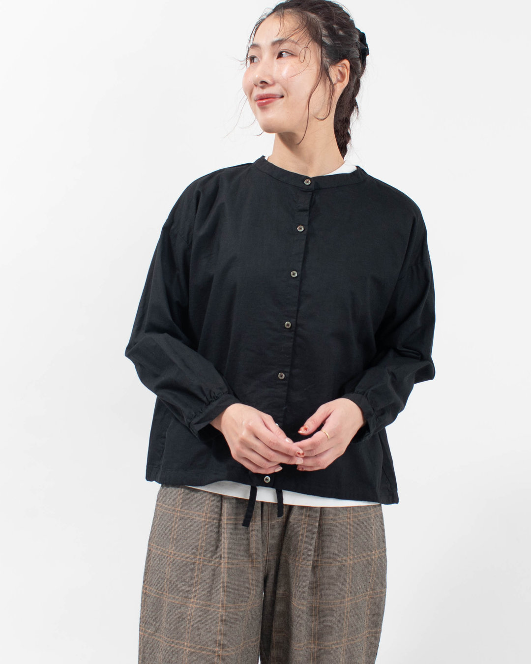 768-317 Bliss bunch 綿麻平織り 前後差裾ヒモシャツ