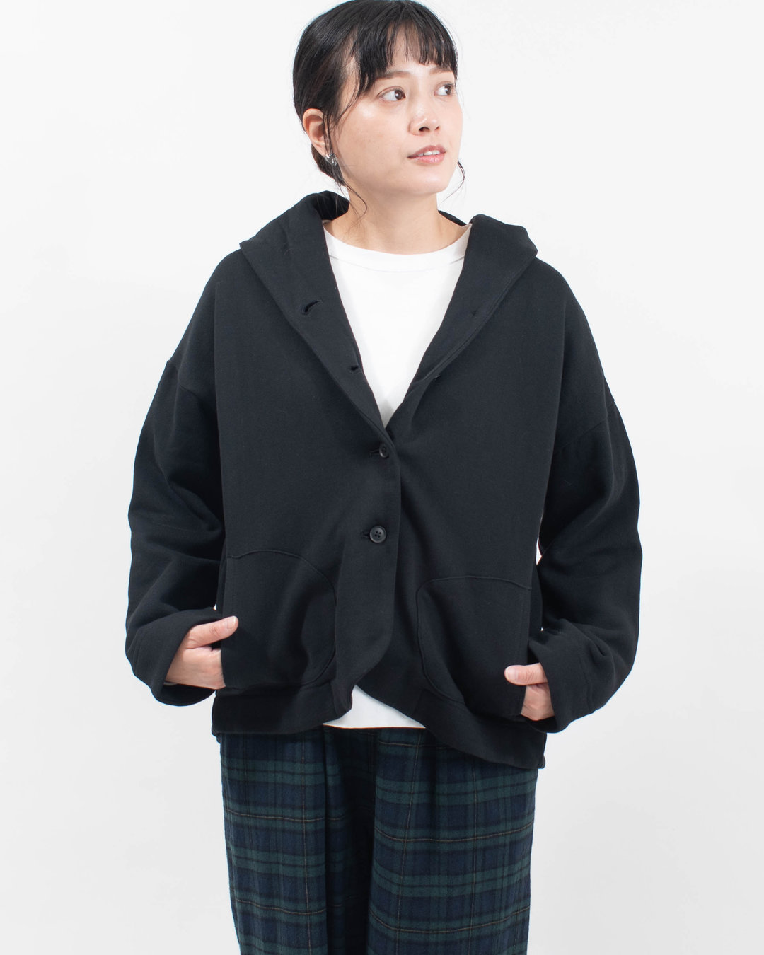 768-527 Bliss bunch コットン裏毛裏起毛 前後差ラウンドヘムショールカラージャケット