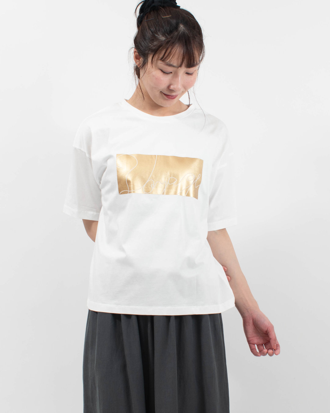 980-25102  vingtrois ドライタッチコットン 箔プリントT