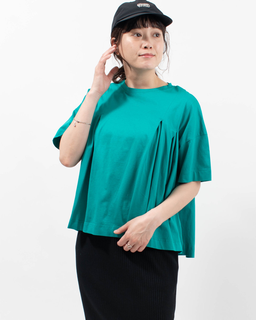 980-25118  vingtrois ドライタッチコットン BOXタックフレアT